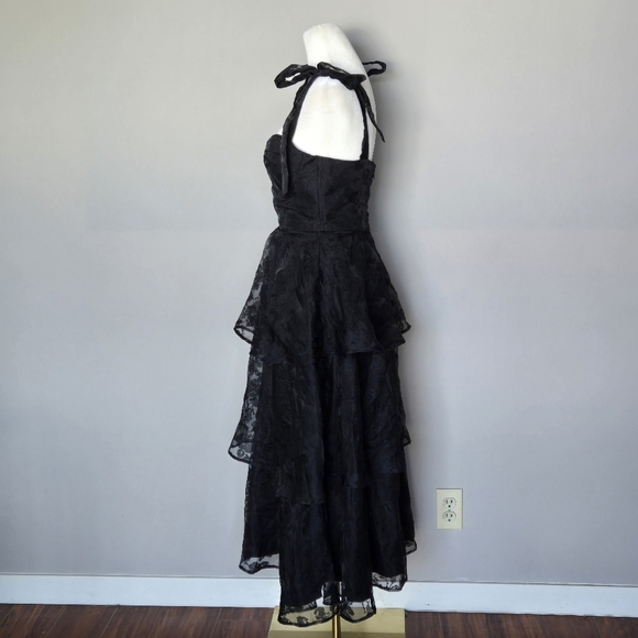 Lulu's Glamorous Sweetie Black Burnout Tie-Strap Bustier Midi Dress Size S - Picture 4 of 15